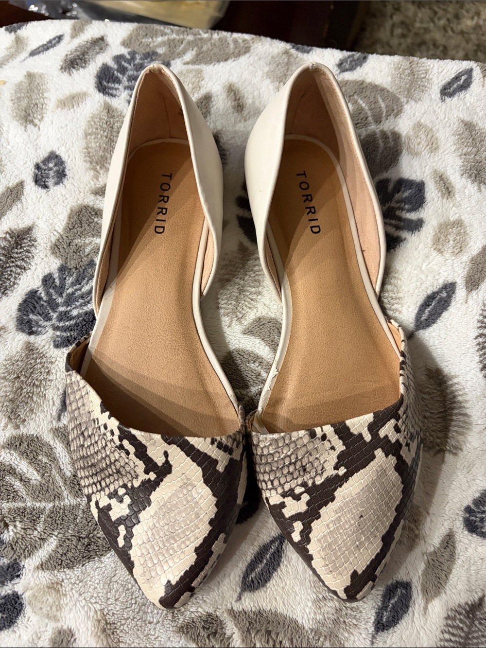 Torrid Cream D'Orsay Flats with Snake-Print Toe